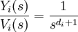 \frac{Y_i(s)}{V_i(s)}=\frac 1{sˆ{d_i+1}}